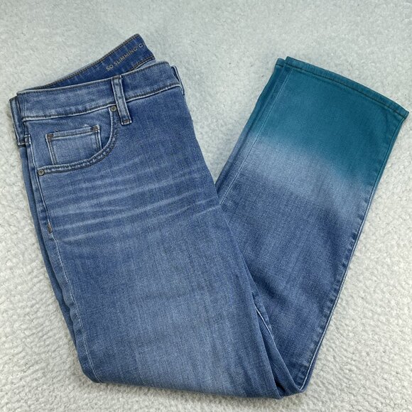 Chico's Denim - Chicos So Slimming US Size 8 Girlfriend Slim Leg Crop Blue Tie Dye Jeans 29x22